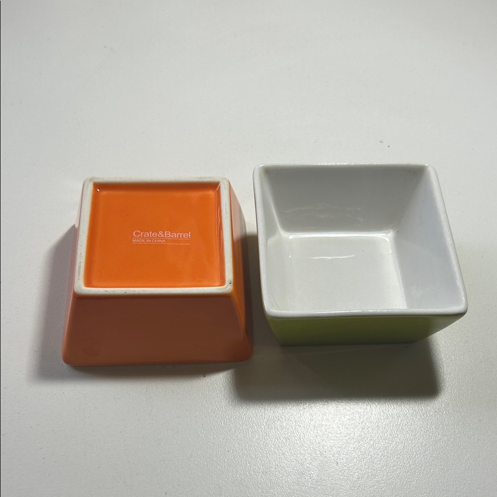 Crate&Barrel Orange and White Square Bowls